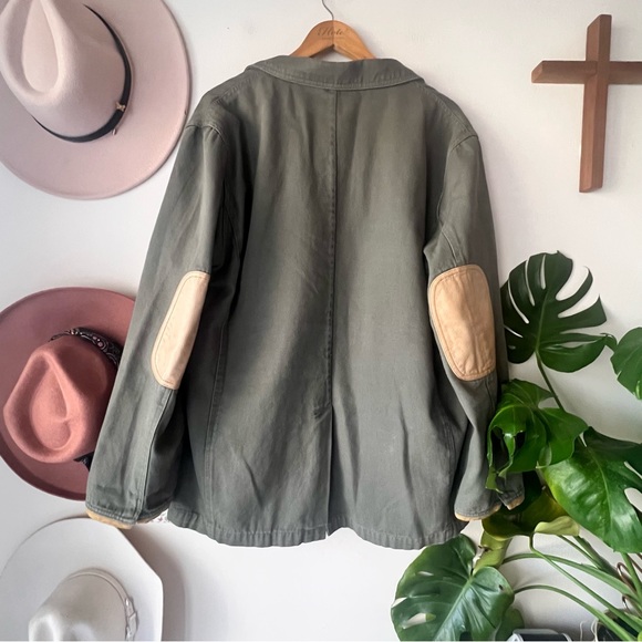 ORVIS Canvas Blazer Jacket cotton Olive green Mens SIZE 44 leather patch elbow - Picture 5 of 9